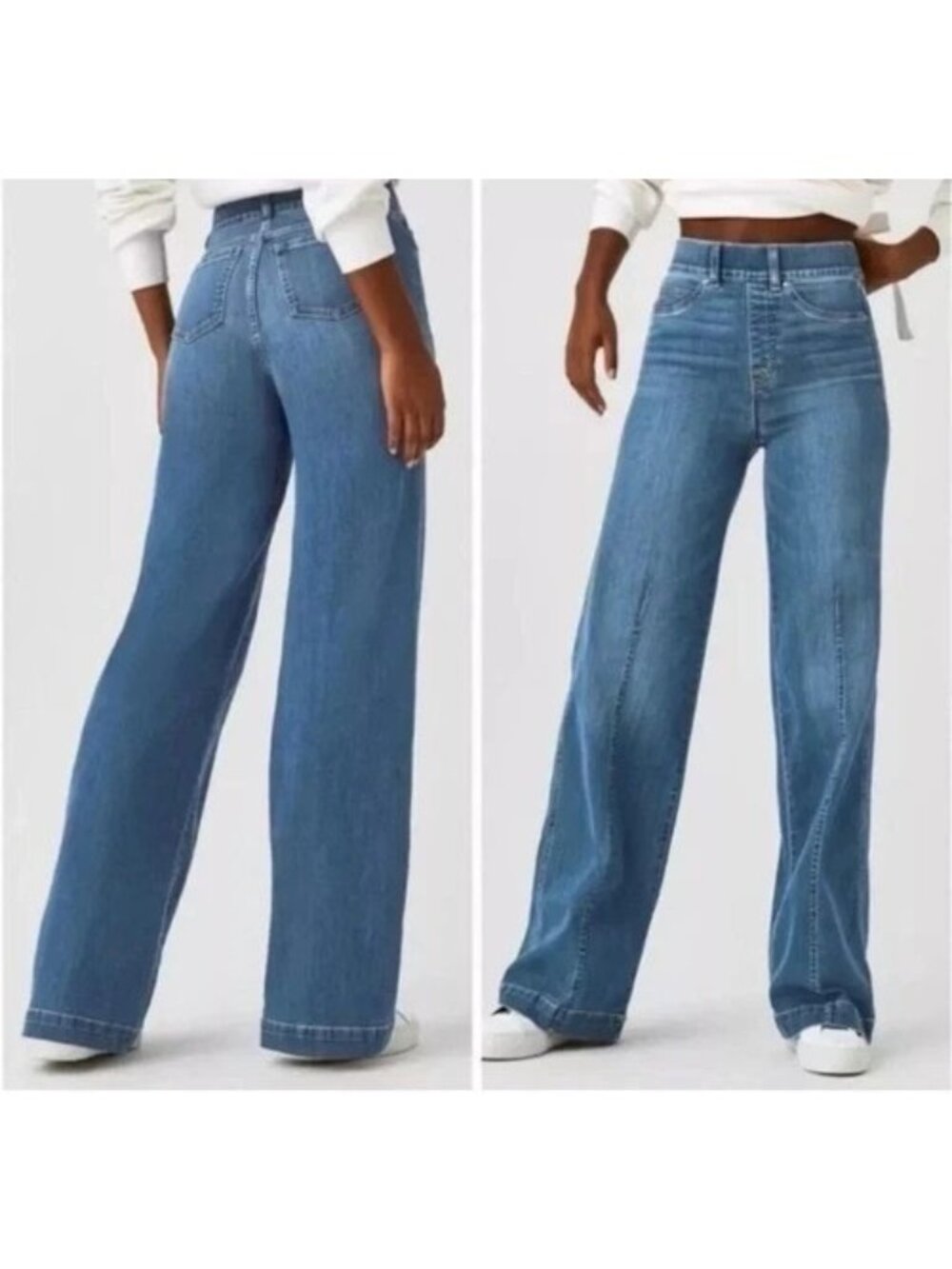 SPANX Wide-Leg Flare Jeans in Medium Blue